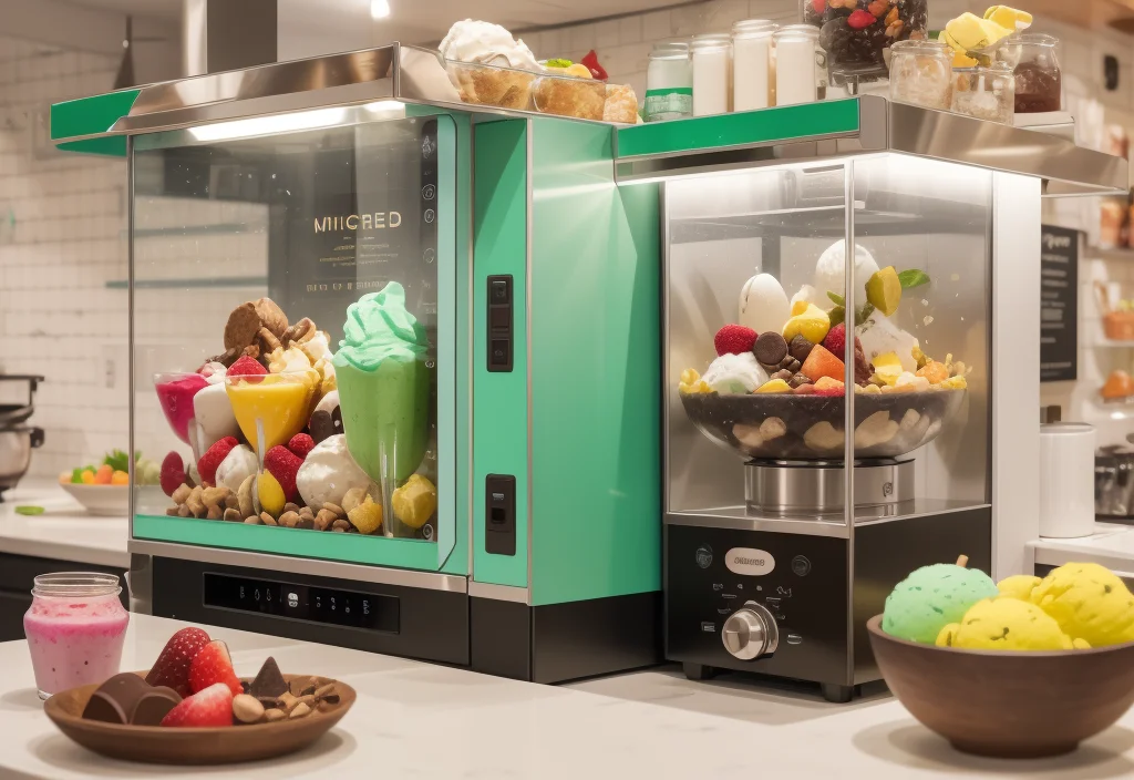 A professional ice cream counter with vibrant scoops of sorbet and endless toppings, ideal for creating Ninja Creami Recipe desserts.