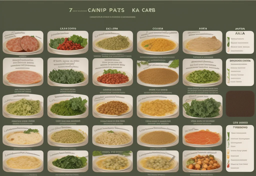 An illustrated meal chart with various ingredients and dishes labeled in a structured grid.