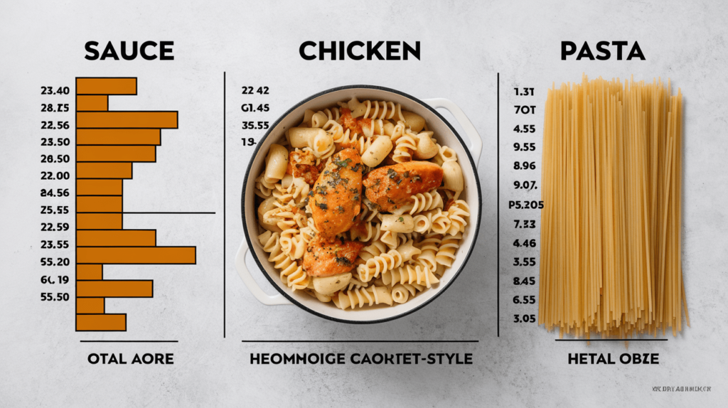 A comparison chart showing calorie variations in Cajun chicken pasta based on ingredients.