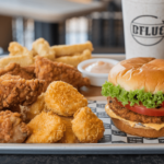 A Crown Fried Chicken meal with a mix of traditional fried chicken and plant-based vegetarian alternatives.