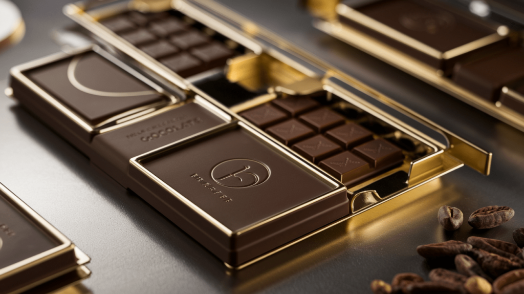 A high-quality photograph of Fix Dessert Chocolate packaging, showcasing its sleek and luxurious design, with clear branding.