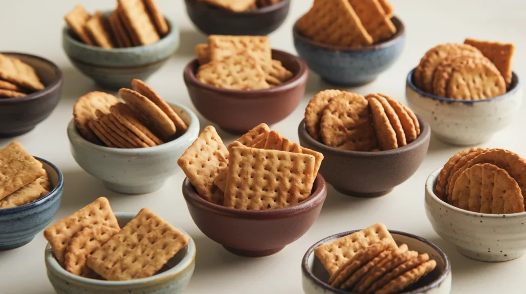 A selection of gluten-free crackers from brands like Simple Mills and From the Ground Up.