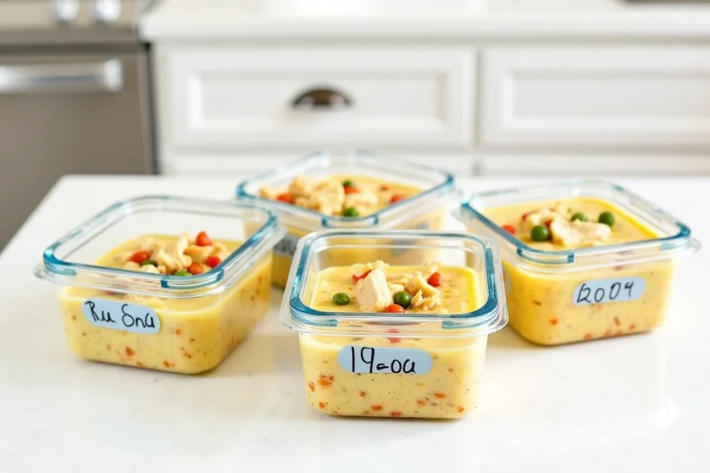 storing the soup in glass containers for meal prep.