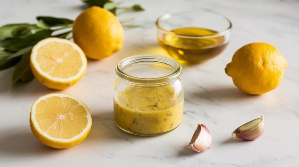Lemon vinaigrette dressing for a dense bean salad