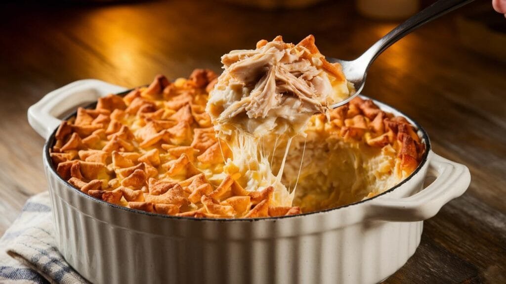 Million Dollar Chicken Casserole – Creamy & Cheesy Delight fresh out of the oven.