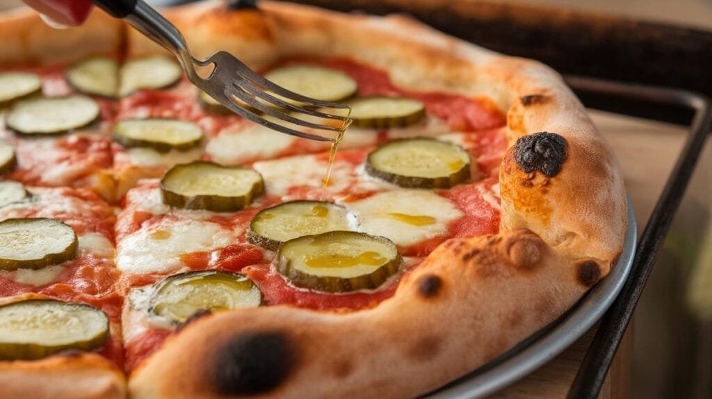 A close-up of the golden-brown crust of a baked pizza, brushed with olive oil for extra crispness.