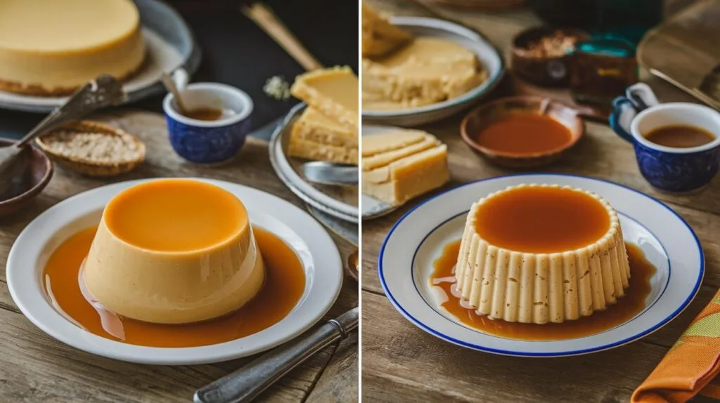 Side-by-side comparison of Venezuelan quesillo and traditional flan.