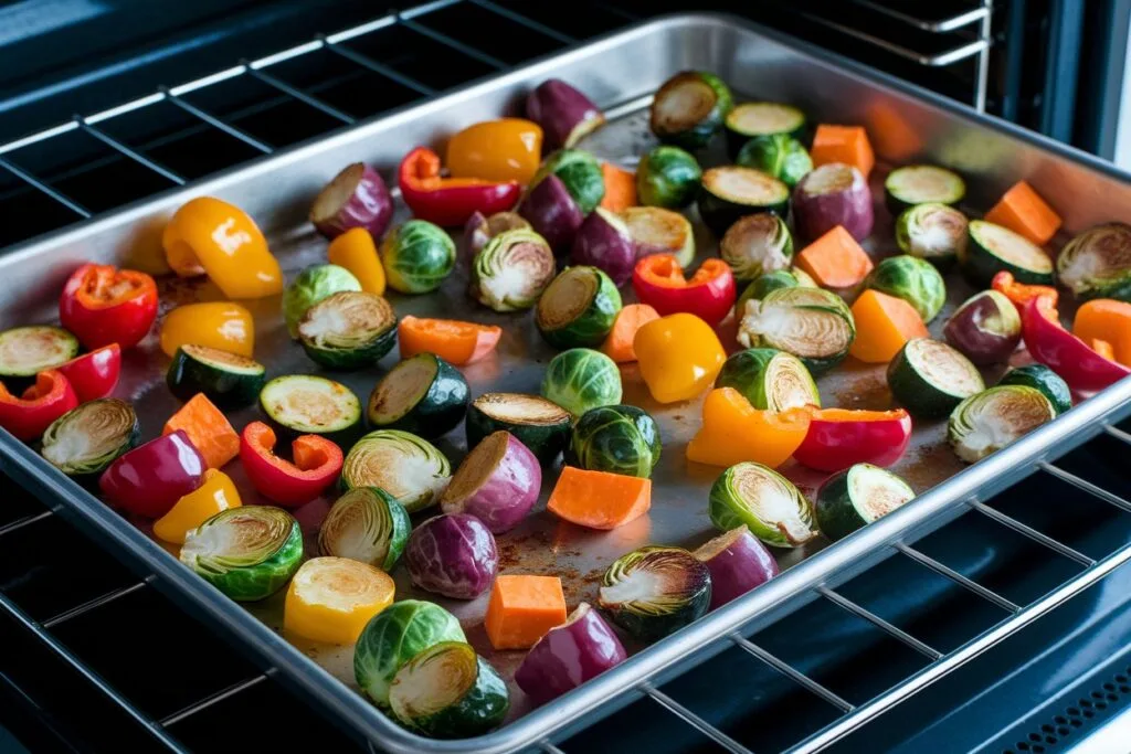 Vegetables roasting in the oven.